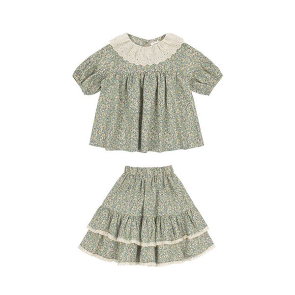 2 to 10 years kids girls summer floral print top with ruffle skirts 2pc set children girl cotton casual clothing set: 10