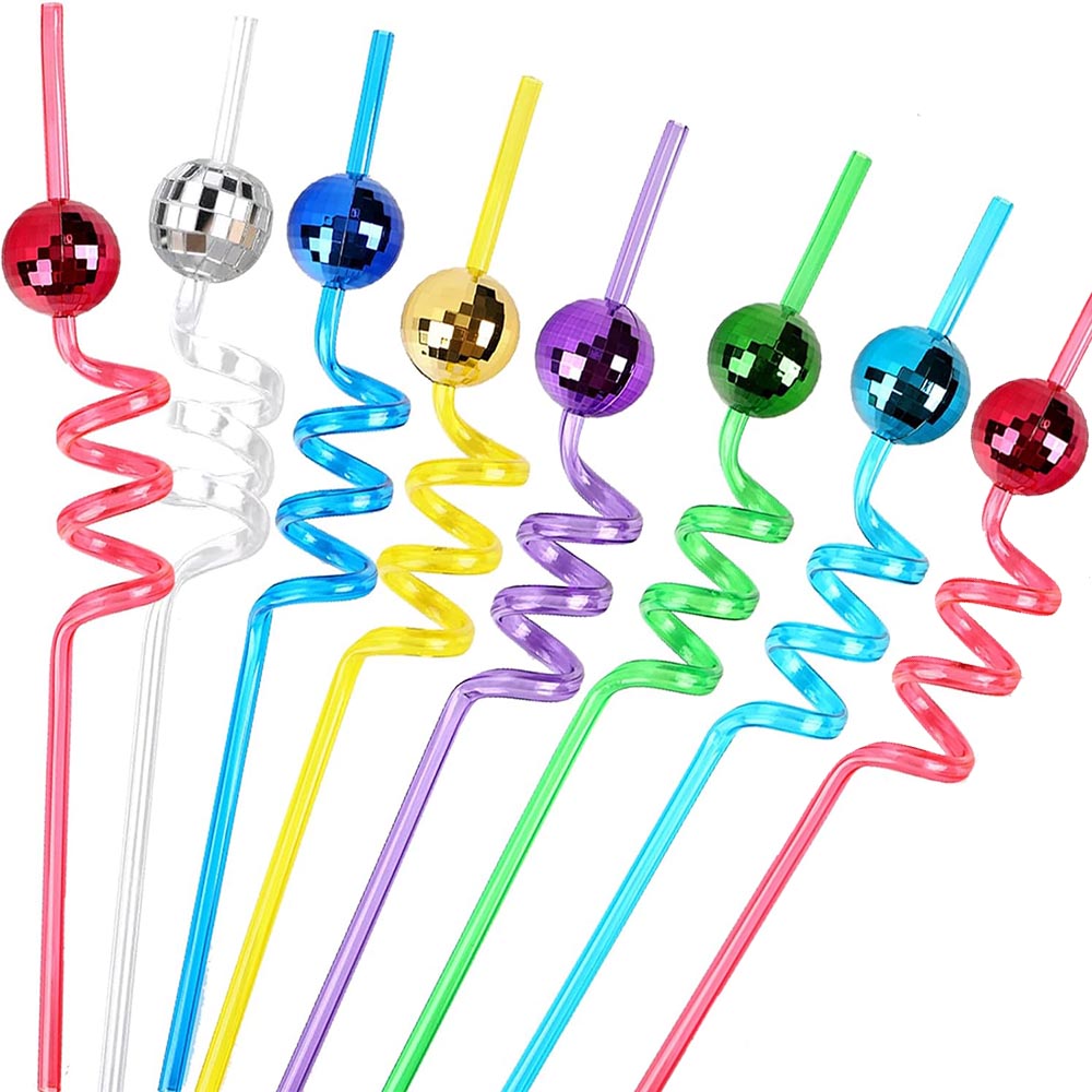 8 stuks kleurrijke spiegel discobal rietjes herbruikbare mini disco plastic stro jaren '70 disco decoratieve rietjes disco party verjaardag decor