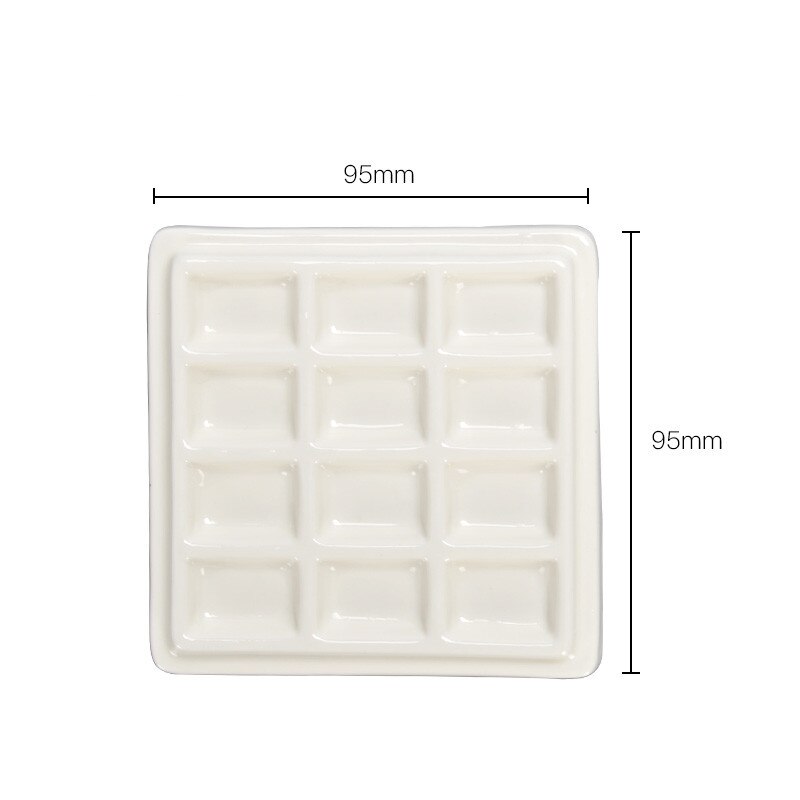Ceramic watercolor palette rectangular multi-grid white porcelain palette art supplies paint palette with lid: 12 grids with lid