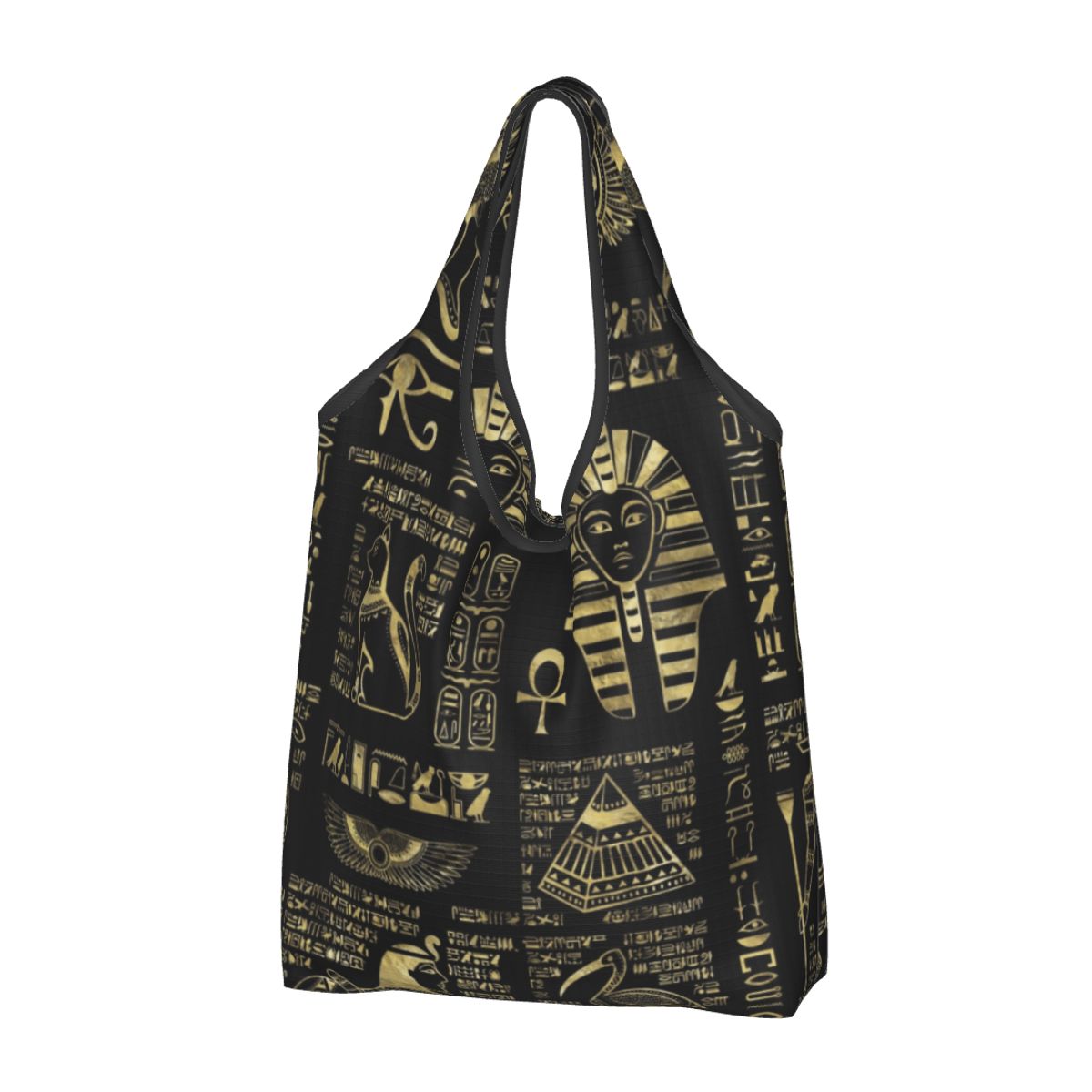 Custom Reusable Egyptian Cats And Eye Of Horus Shopping Bag Women Tote Bag Portable Ancient Egypt Groceries Shopper Bags: Silver