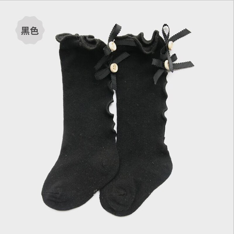 Engel baby baby meisjes kind sokken lint strik katoen zacht halve meisjes kniekous baby peuter prinses mooie kniekousen kinderen: Zwart / 12m