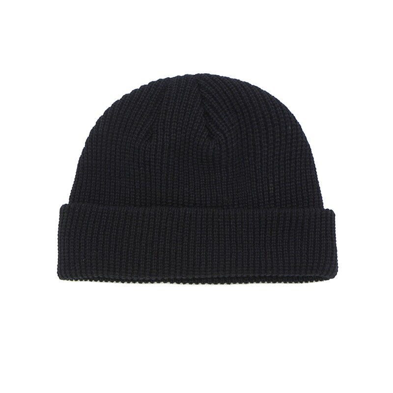 Men Knitted Hat Beanie Skullcap Sailor Cap Cuff Brimless Retro Navy Style Beanie Hat: Black