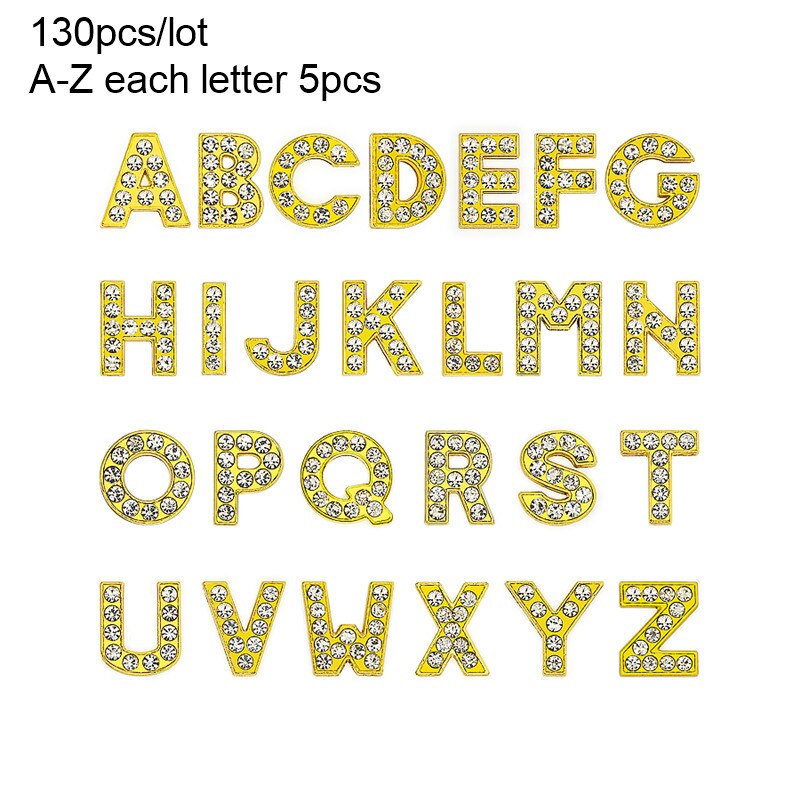 130 stuks/partij 8mm az strass schuifletters schuifbedels diy accessoires geschikt voor 8mm polsbandjes voor huisdierenhalsbanden: Gouden strass