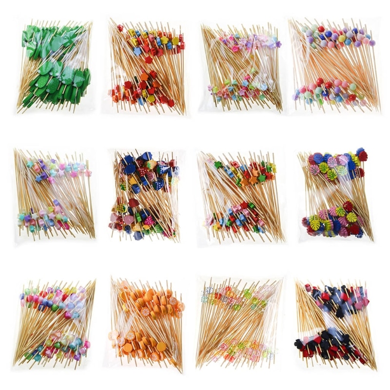 100pcs 12cm Disposable Bamboo Fork Buffet Fruit Desserts Pick Skewer Food Cocktail Sandwich Stick Party Supplies