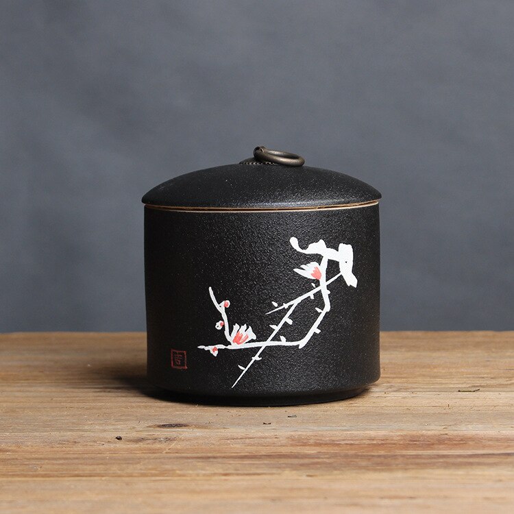 Teserviser i kinesisk stil matcha behållare teburk förvaring kaffepulver arrangör burkar tecaddies rund keramisk telåda: D