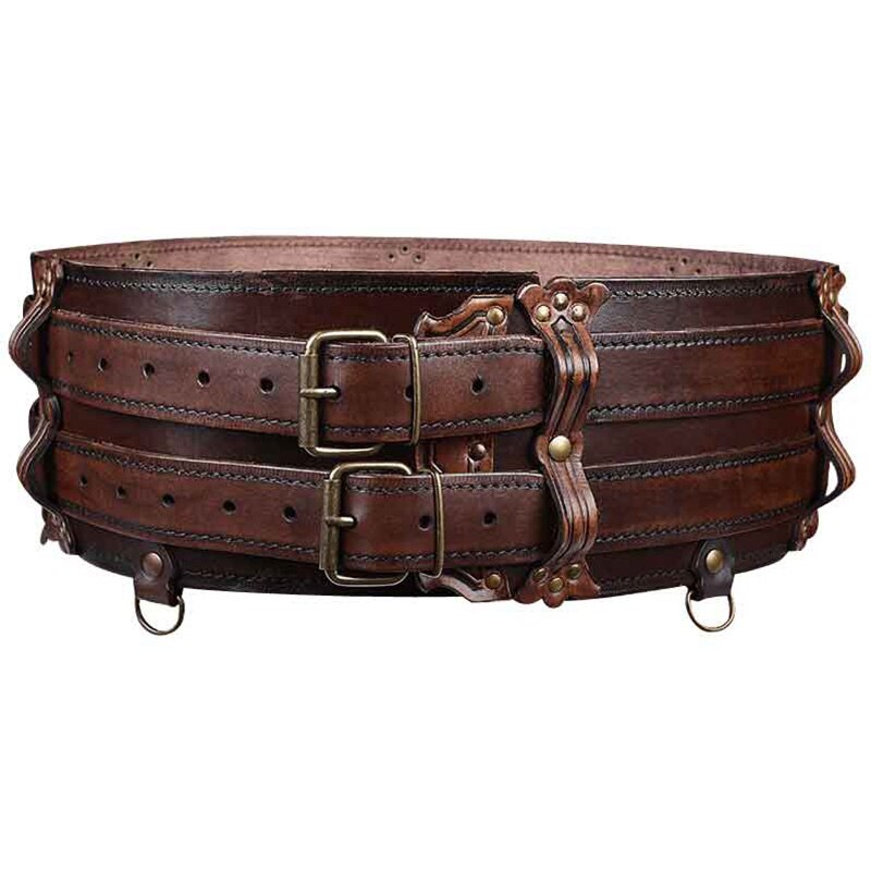 Arnés Medieval de cuero vikingo para hombre y mujer, accesorio para la cintura, correa doble celta, faja Steampunk: Dark brown