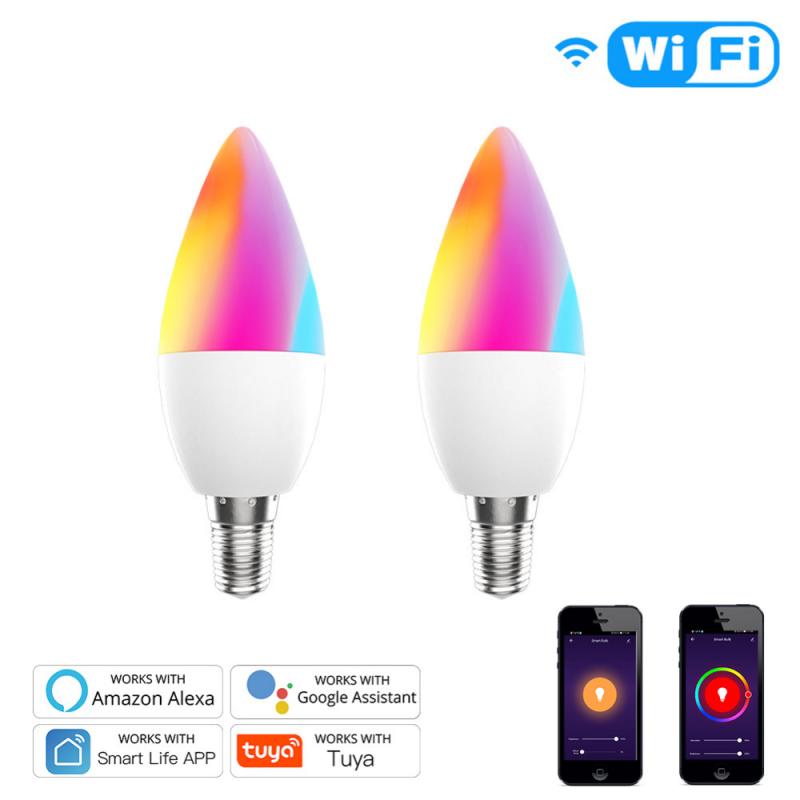 Tuya Wifi Smart Home Lamp Rgb + W + C Led Kaars Lamp E14 Dimbare Licht Smart Leven/Remote control Compatibel Met Alexa