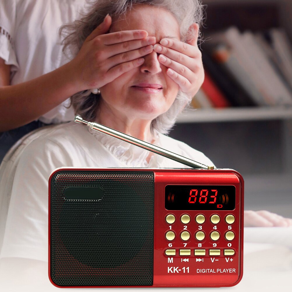 Digitale Radio Fm Draagbare Mini Fm Radio Speaker Muziekspeler Telescopische Antenne Handsfree Zakken Ontvanger Outdoor Sport K11 Rood