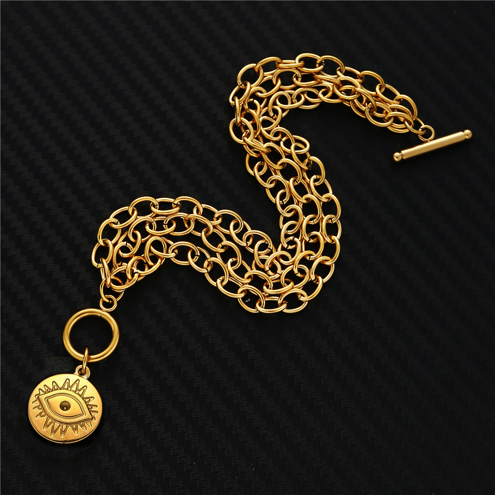 MinaMaMa Boheemse meerlaagse ketting roestvrij staal boze ogen bedelarmband voor vrouwen Vintage OT Toggle armbanden sieraden
