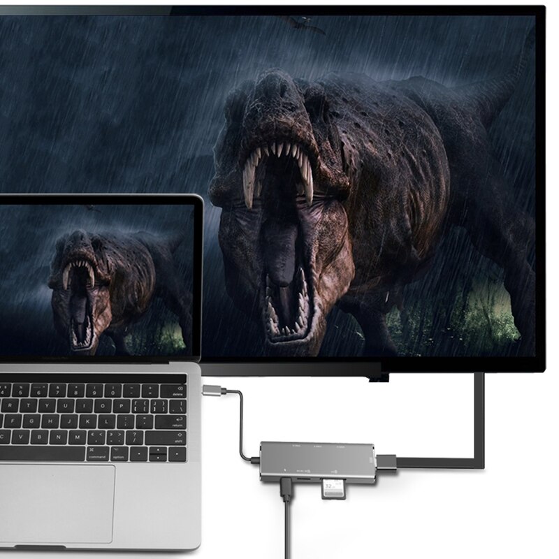 Yc740 Type-C Hub Docking Station 7 Poort Type C Uitbreiding Hdmi Lage Temperatuur Voor Accessoires Usb
