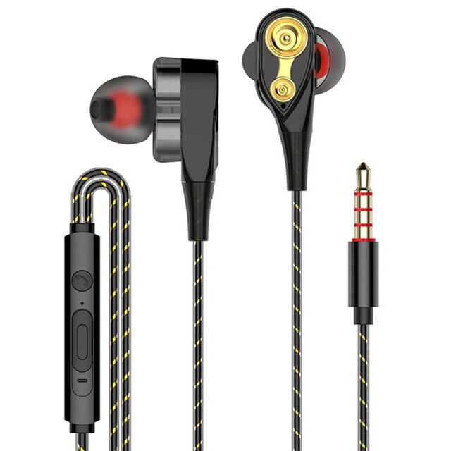 Olhveitra 3.5mm Earphones Wired In Ear For iPhone Samsung Xiaomi Earbuds Dual Drive Stereo Sport Gamer Headset Handfree With Mic: Black