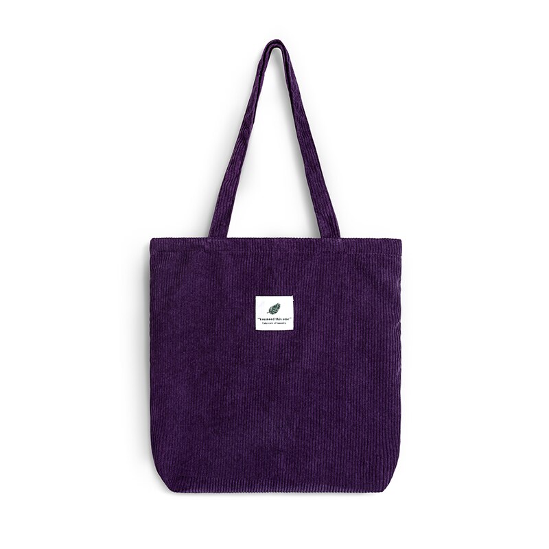 Women Corduroy Canvas Tote Handbag Female Cloth Shoulder Bags Young Ladies Casual Shopping Bag Girls Reusable Folding Bags: Blackcurrant Purple