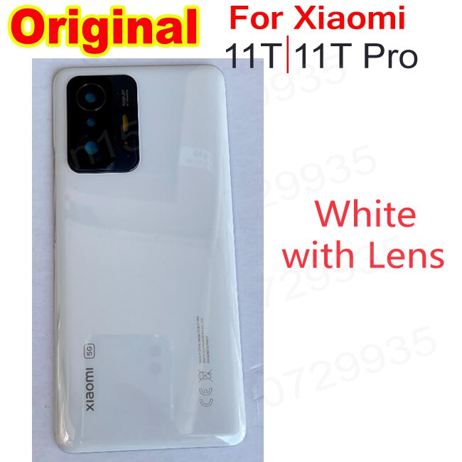 Nuovo coperchio posteriore in vetro originale per Xiaomi 11T Pro 5G alloggiamento batteria sportello posteriore Mi11T coperchio Mobile + sostituzione obiettivo fotocamera: White with Lens