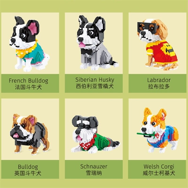 Assembly Mini Blocks Toys Animal French Bulldog Corgi Labrador Diamond Bricks Schnauzer Kids Husky Girls Pet Shop