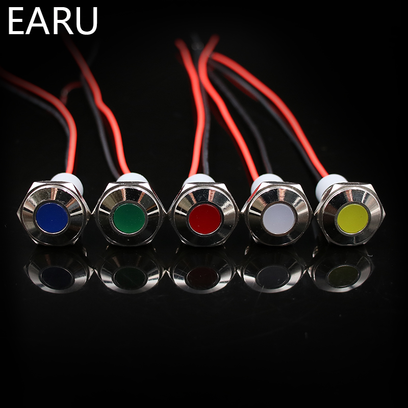 14mm IP67 Waterproof LED Metal Warning Indicator Light Pilot Signal Lamp + Wire 3V 5V 6V 12V 24V 110V 220v Red Yellow Blue Green