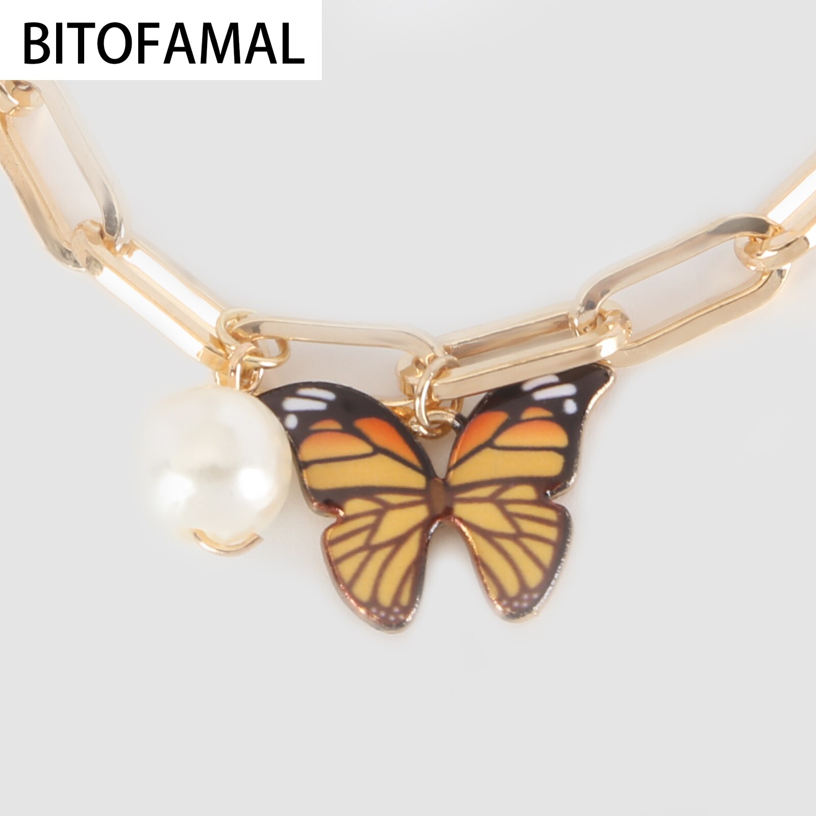 Doce cor borboleta pulseiras moda grossa corrente pulseiras verão imação pérola pingente acessórios 3 cores na moda feminina