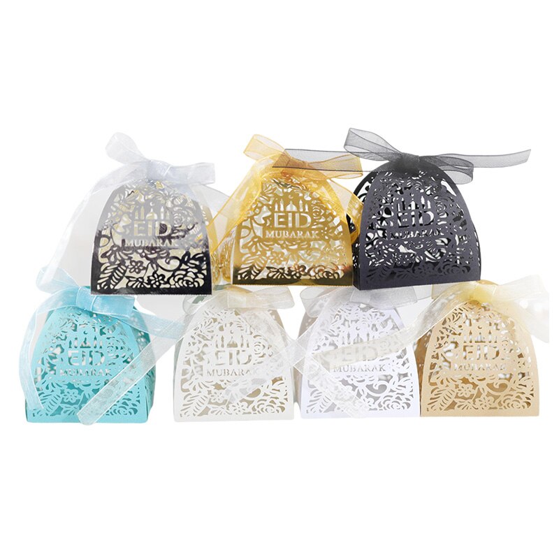 20/50Pcs EID Mubarak Candy Boxes Ramadan Kareem Biscuit Favor Boxes Hajj Islamic Muslim Eid Al-Fitr Festival Party Supplies