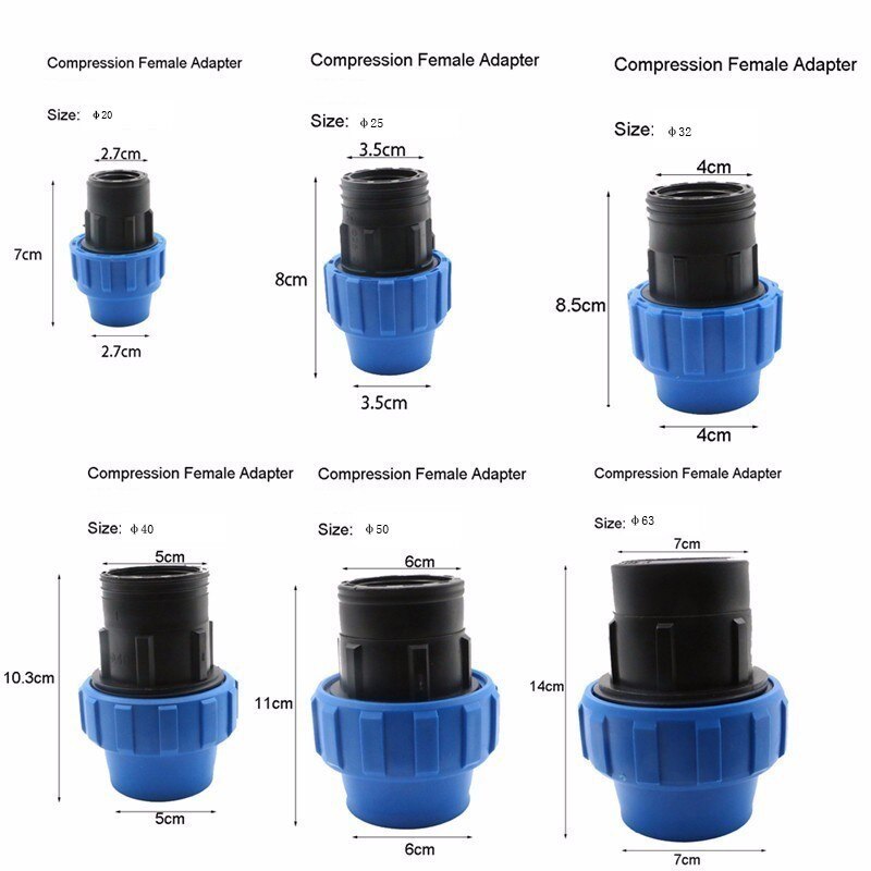 1pc HDPE Compression Female Adapter Plastic PP Coupler Coupling Irrigation Pipe Quick Connector Fitting Flexible Joint Threaded