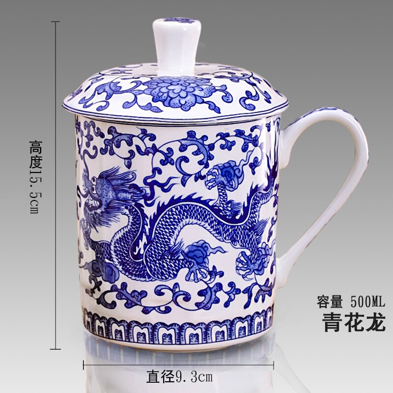 500Ml Chinese Stijl Bone China Jingdezhen Blauw En Wit Porselein Kopje Thee Kantoor Drink Cup Reizen Theewaar: 14