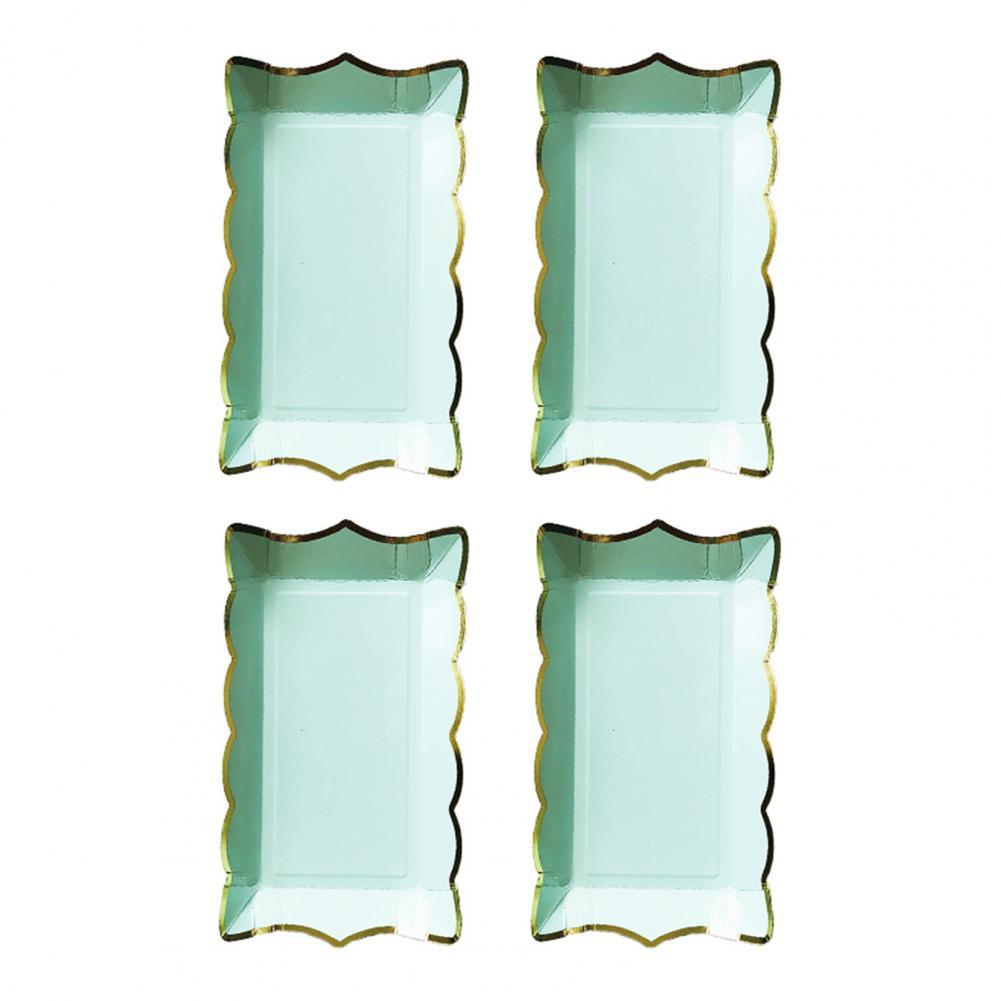 Decorative Paper Rectangular Cake Fruit Disposable Plate Disposable Tableware Plate Disposable Plate 4Pcs/Set: Mint Green