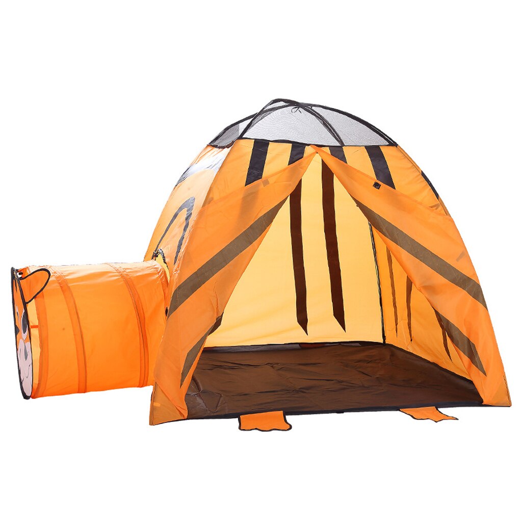 2-in-1 Kids Animal Themed Playhouse with Up Tent & Tunnel for Indoor Outdoor Play - B, Tiger