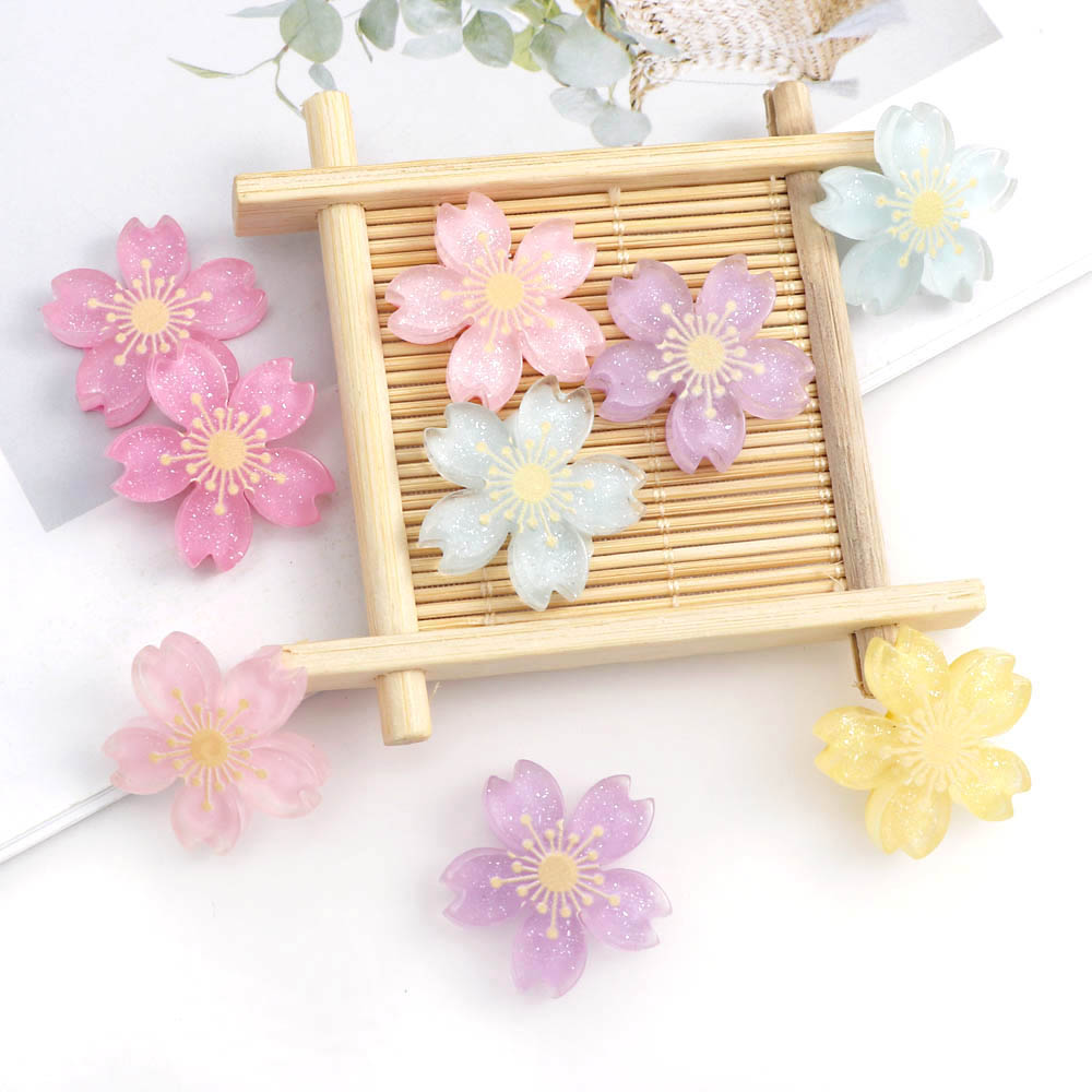 20 Uds. De flores de cerezo de colores variados, accesorios de adorno de resina plana, manualidades de álbum de recortes, decoración para teléfono, 26mm