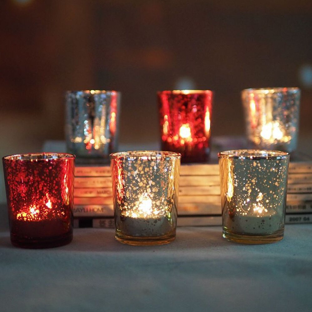 2pcs Glass Candle Cups DIY Candlestick Table Centerpiece Decor Scented Candle Holder (Silver)