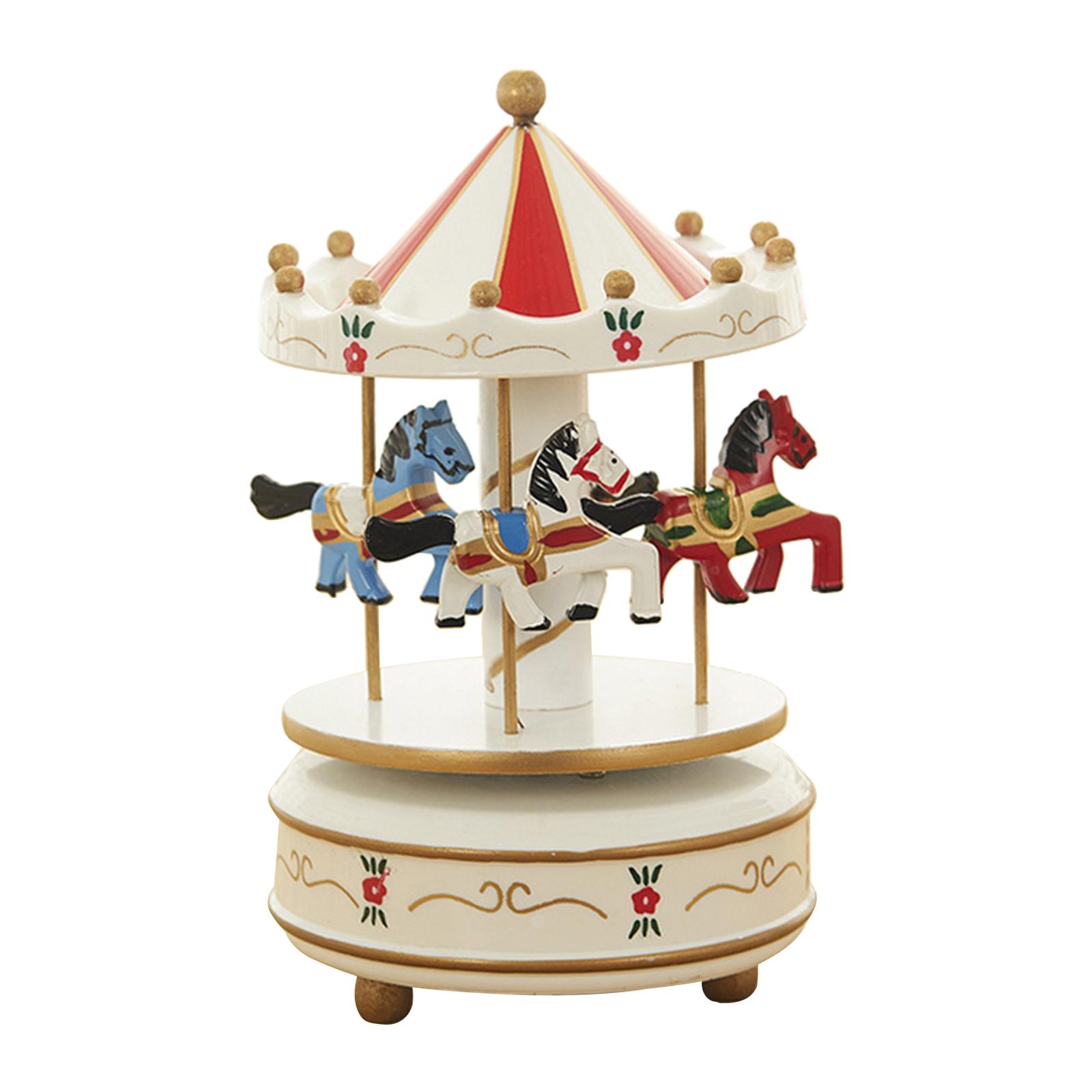 Bonita caja Musical de madera con carrusel giratorio con caballos pequeños, caja de música de cuerda para niños, adorables-Rosa/azul/rojo: Red