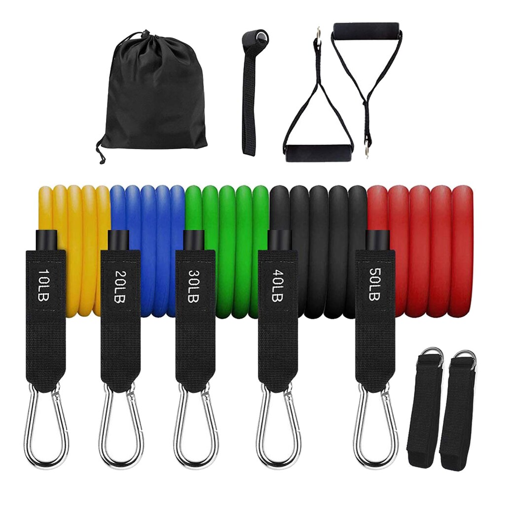 11pcs Fitness Resistance Bands Set Pilates Workout Tube Strength Trainer Gear