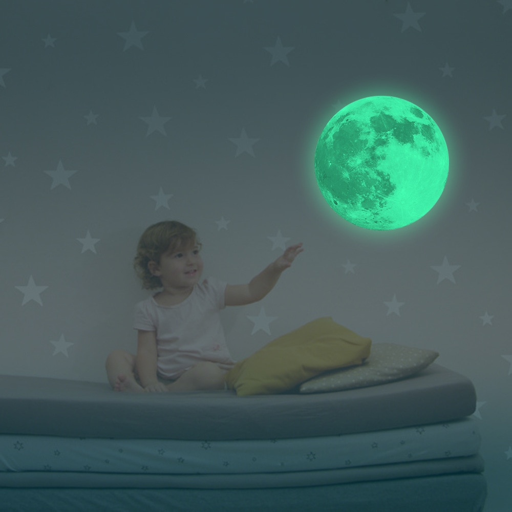 30cm Night Luminous Moon Toys Glowing 3D Fluorescent Moon Sticker Glow In The Dark Toys Light Up for Kids Baby Room Decor