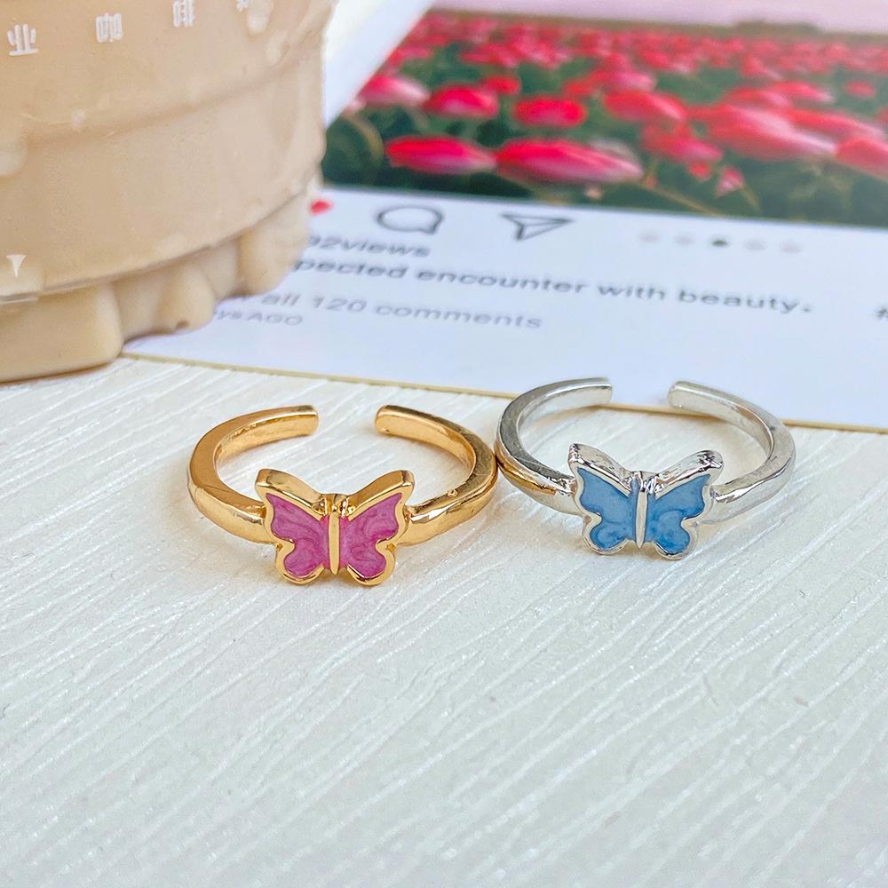 Koreanisch Emaille Schmetterling Öffnen Damen Ringe Für Kleine Liebhaber Paar Finger Ring einstellen Freundschaft Partei Schmuck