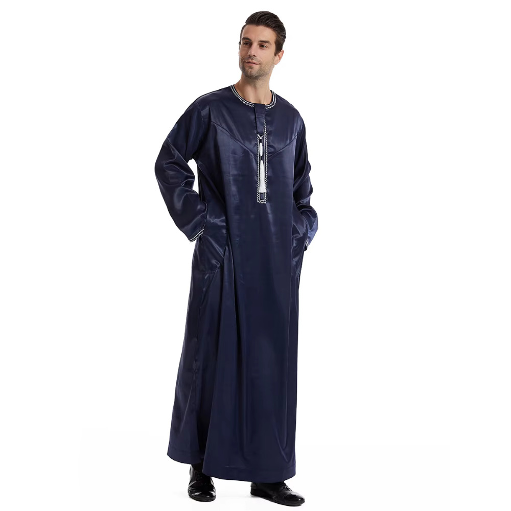 Eid Jurk voor Moslim Mannen Jubba Thobe Heren Abaya Islamitische Eid 2025 Ramadan Lange Gewaad Saudi Musulman Dragen Kaftan Dubai Arabische Jurken: XXL / Blauw