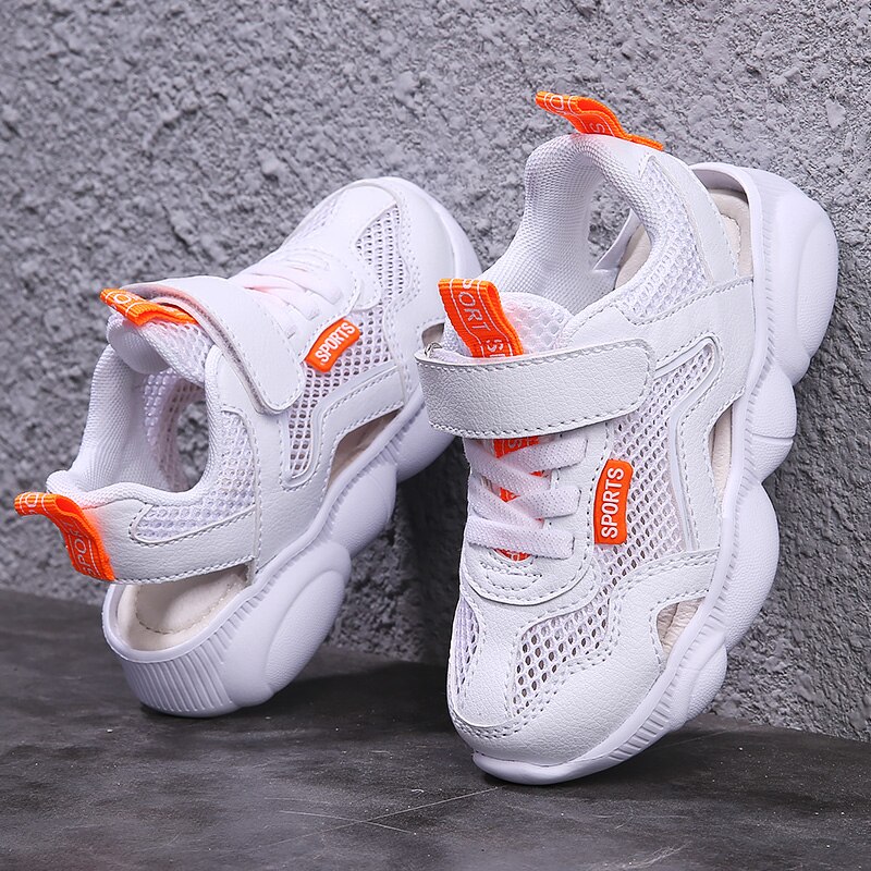Zomer Kinderen Mesh Schoenen Baby Jongens Meisjes Kinderen Casual Sneakers Ademend Zachte Anti-Slip Running Sport Schoenen Size26-37 wit