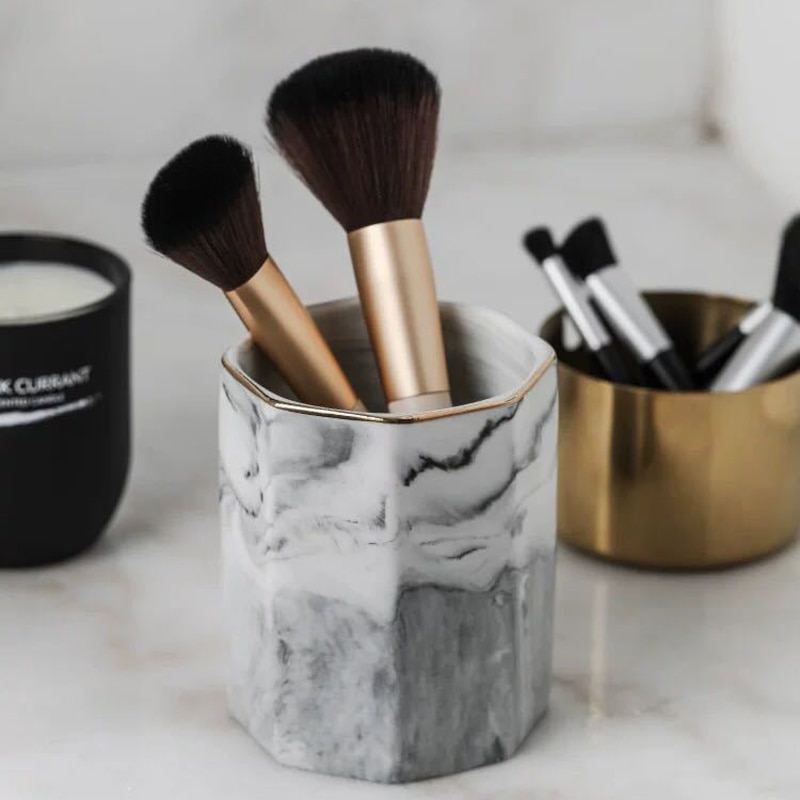 Nordisk stil marmor makeup borsthållare pennhållare skrivbord organiserare keramisk burk förvaringstank dekoration för kontor bord skrivbord