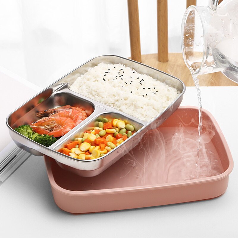 Handtag termisk matbehållare med fack bärbar bento matlåda i rostfritt stål för barn vuxna matlåda med servis