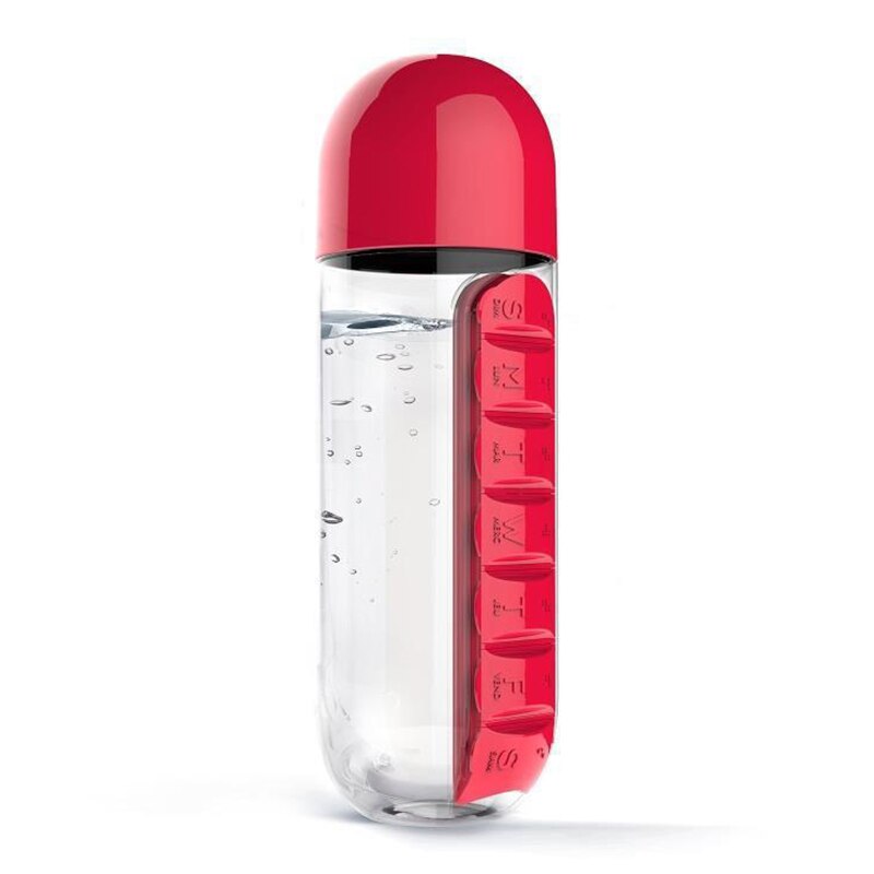 600Ml Plastic Pillendoosje Water Fles 2 In 1 Geneeskunde Organizer Drink Fles Lekvrije Shaker Outdoor Draagbare reizen Cup Mok: C