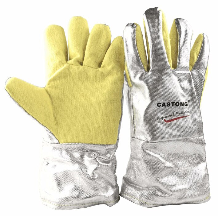 guante de soldadura de 500 grados centígrados 100% de fibra de aramida de aluminio Caston guante de trabajo resistente al calor