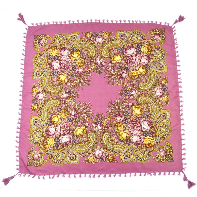 90*90cm châles russes pour femmes, écharpes nationales en coton imprimé, foulards russes rétro à franges, bandanas, pashminas d'hiver pour dames: 10