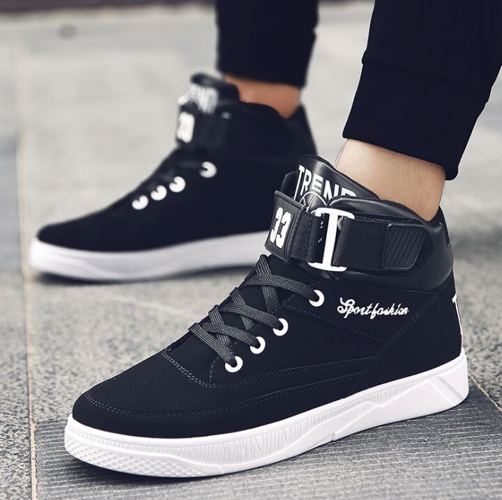 Botas de los hombres de PU impermeable botas de cuero de los hombres de alta superior otoño blanco invierno calzado de encaje zapatos casuales zapatos de hombre de talla grande 39 - 44: 1 / 9.5
