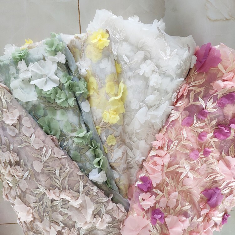 Three-dimensional Colorful Chiffon Flower Mesh Embroidery Fabric For Skirt Wedding Dress Fabric