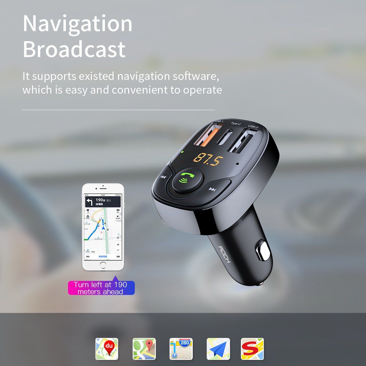 Felsen B301 Bluetooth Auto FM Sender USB PD Auto Ladegerät Schnell Schnell Ladung Überwachung für Handys MP3 Spieler Dual UNS 36W