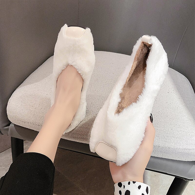 Loafers Bont Mocassin Schoenen Witte Sneakers Vierkante Teen Vrouwen Soft Slip-On Mode Vrouwen Herfst Mocassins Winter casual