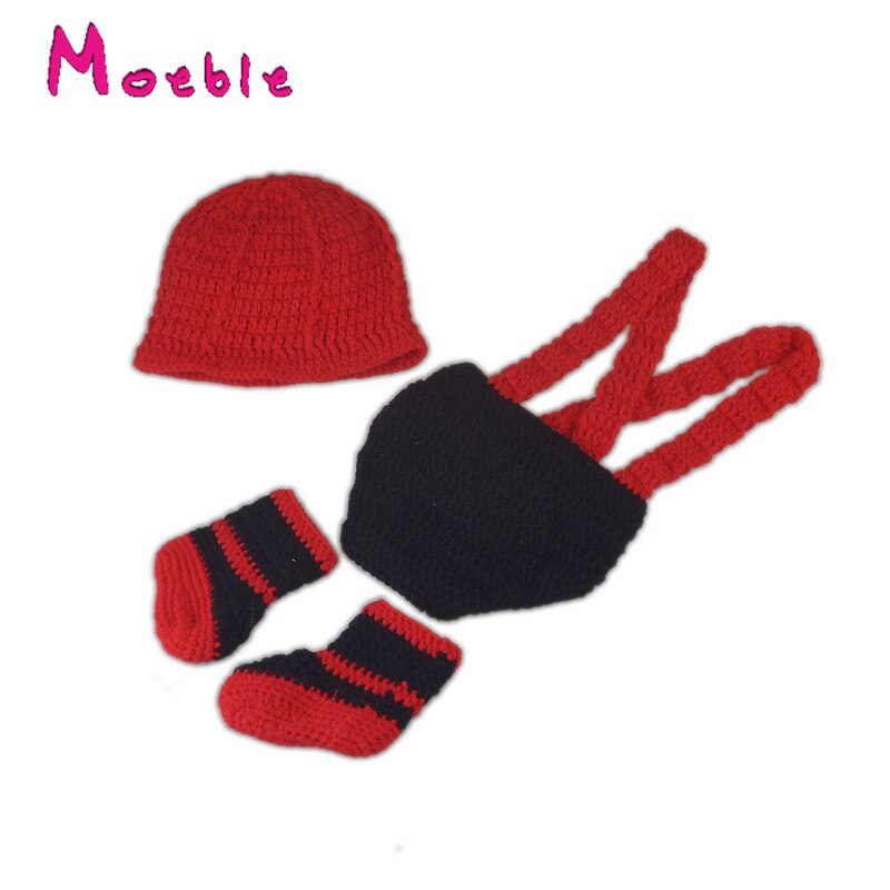 Red Mix Black Baby Firefighter Costume Crochet Baby Fireman Outfits For Photo Infant Baby Boys Crochet Photo Props MZS-16080