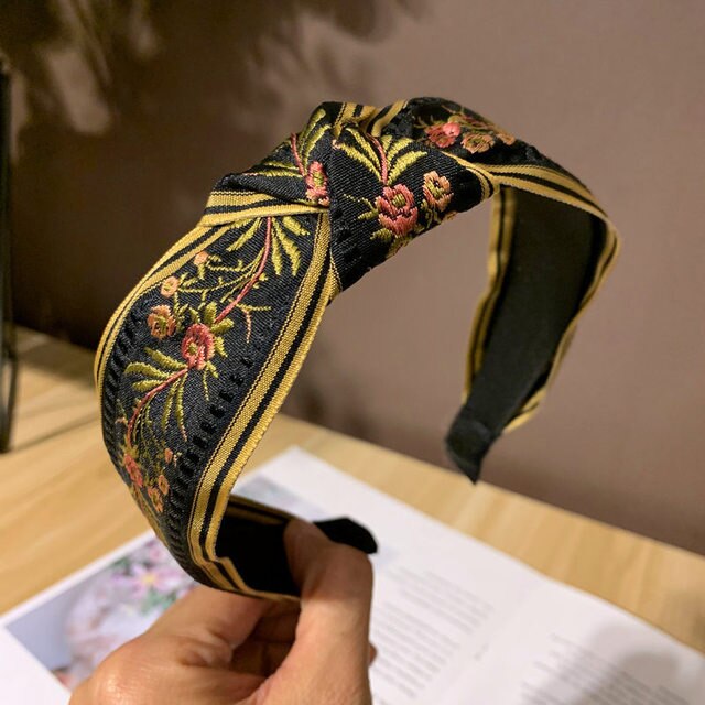 Bohemian Nationale Wind Haarband Katoen Linnen Getande Anti-Slip Korea Brede Hoofdbanden Voor Vrouwen Borduren Hoofd Gesp Haarbanden: 03