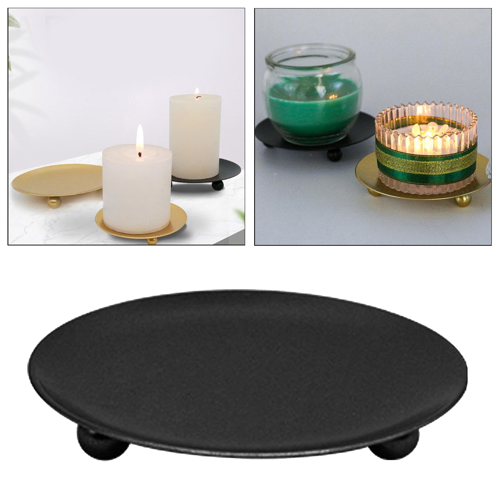 4x Iron Candle Holder Plate with Legs Candlestick Table Stand Bathroom Decor