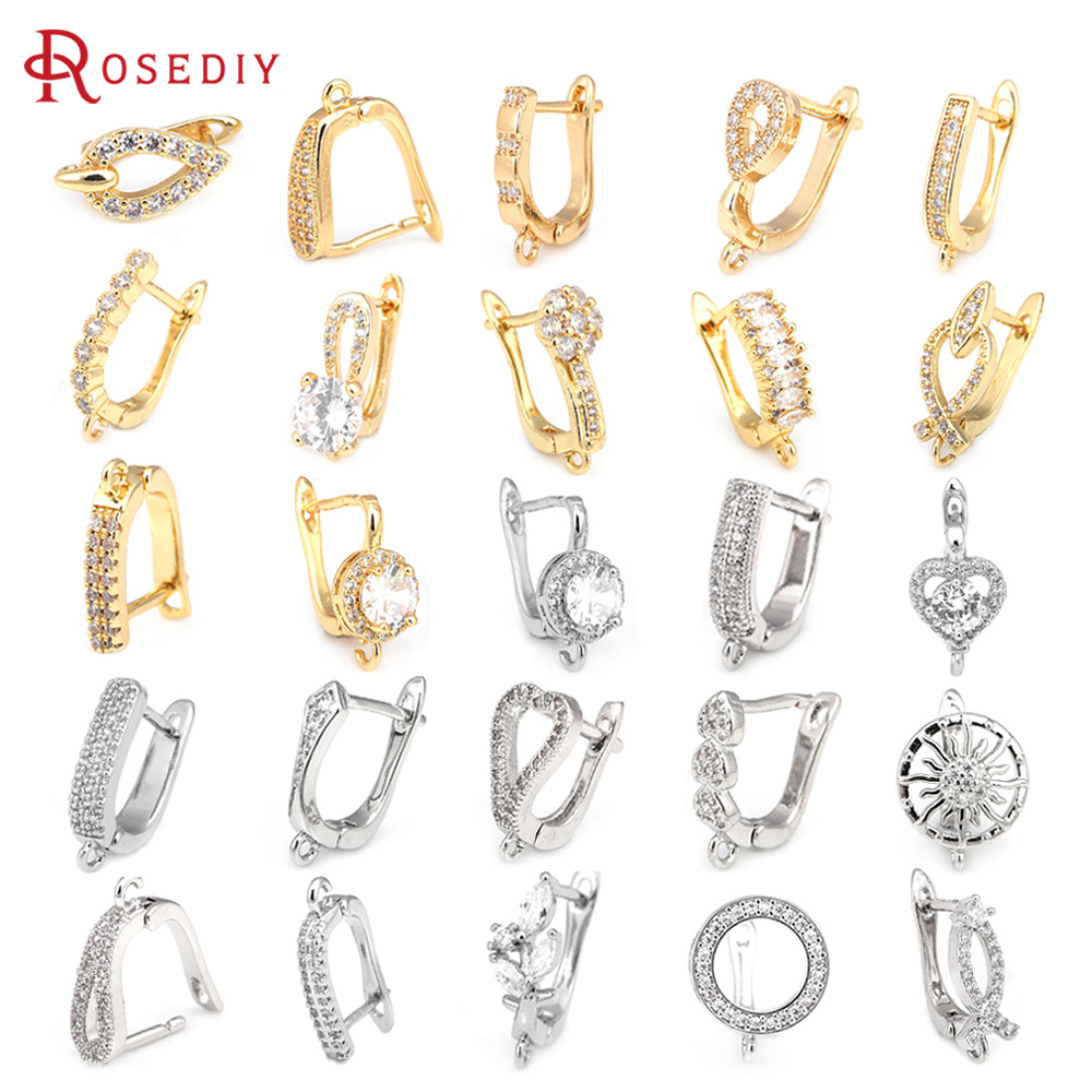 Pasador de latón y circón de Color dorado de 18K para mujer, suministros de fabricación de joyas Diy, accesorios para pendientes