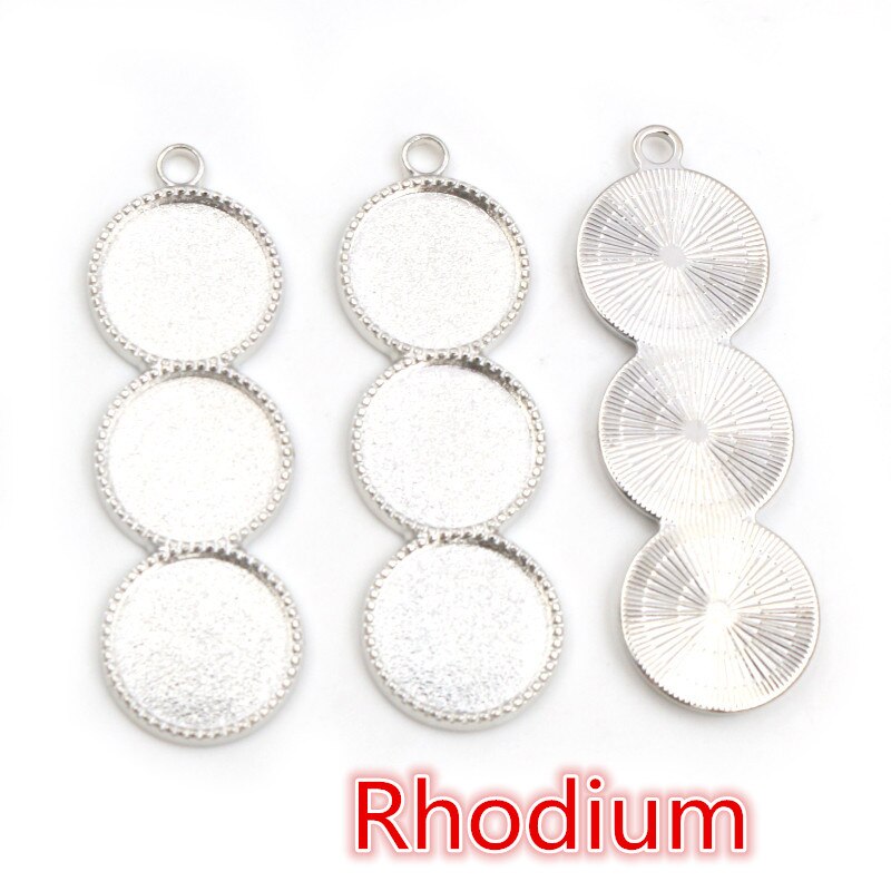 10 piezas 12mm tamaño interior tres camafeo cabujón Base en blanco bandejas colgantes bisel DIY COLLAR COLGANTE joyas hallazgos: Rhodium
