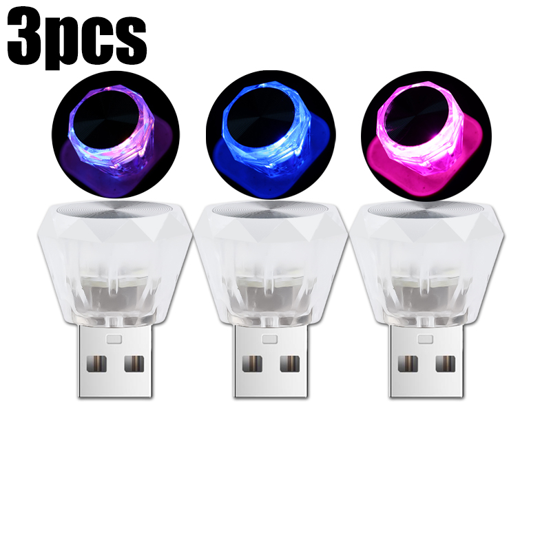 1/3 Pz Mini USB 5 V Auto LED Lampada Ambientale Interni Luce Notturna Casa Auto Cristallo Colorato Flash Luci Atmosfera Lampadina Decorativa: Rosso