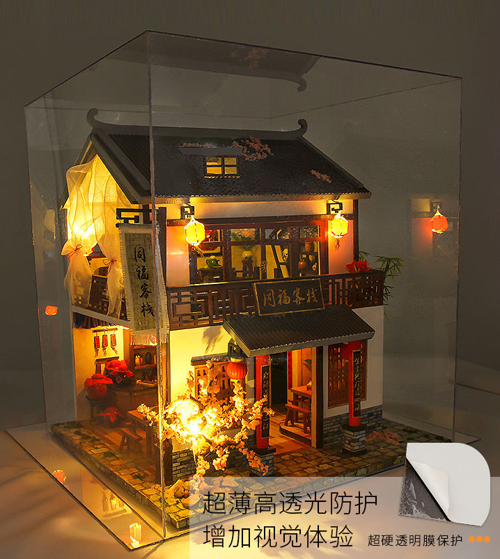 Chinese Style Japanese Style House wooden hand-assembled Street View theater DIY ornaments food and play model toys