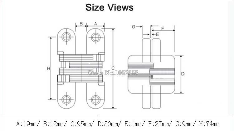 1PCS Stainless Steel Hidden Hinges 19x95MM Invisible Concealed Cross Door Hinge Bearing 25KG With Screw For Folding Door K98-2